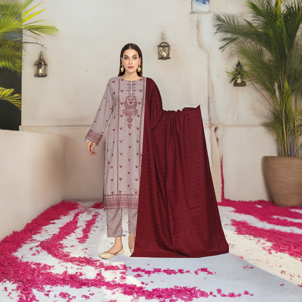 Pink Pure Winter Jacquard Dhanak – Stitched Ensemble